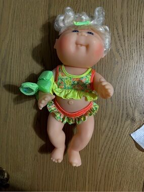 Baby Doll in Lime Floral Swimsuit with Green Turtle Float Accessory